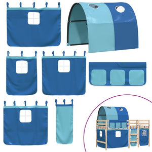 Letto a Soppalco con Tunnel Bambini Blu 90x200cm Massello Pino 3283845