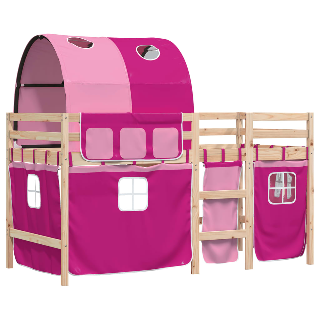 Letto a Soppalco con Tunnel Bambini Rosa 90x200cm Massello Pino 3283846