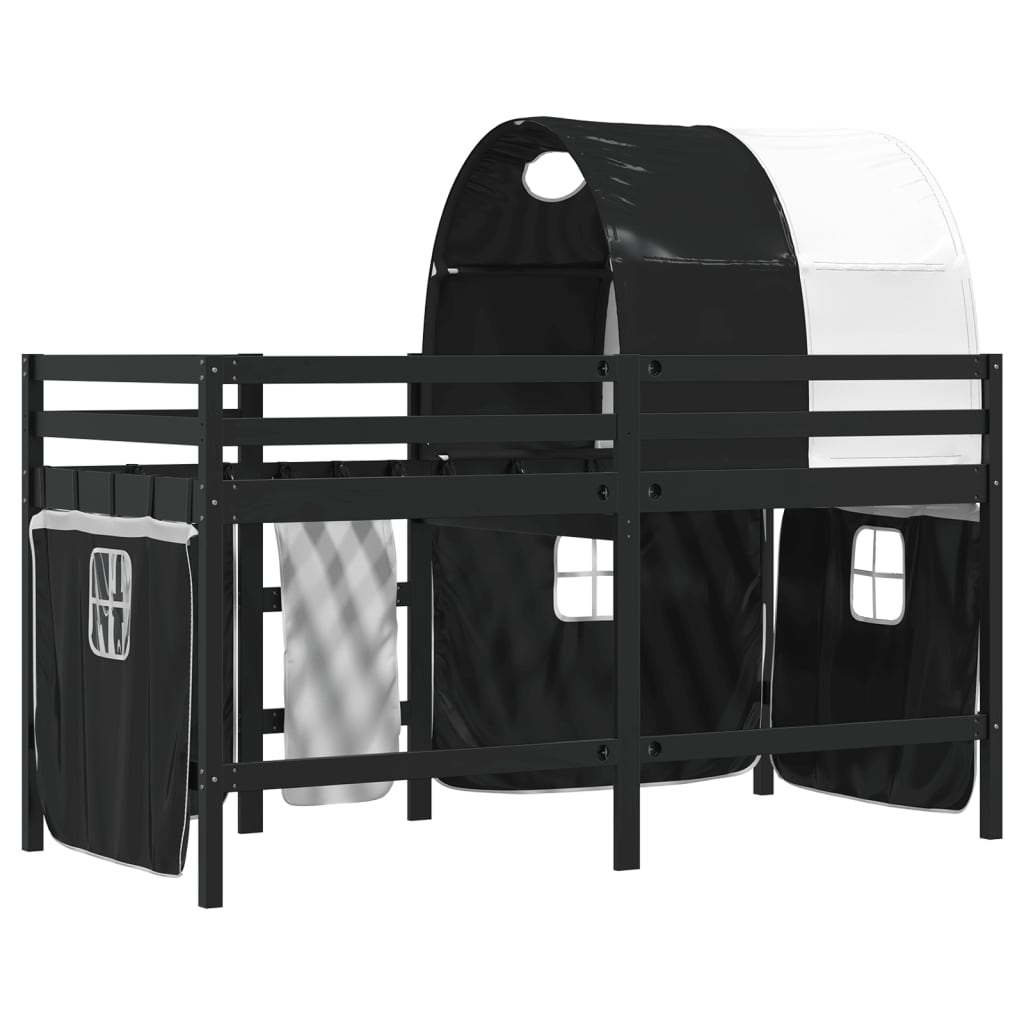 Letto a Soppalco con Tunnel Bambini Bianco e Nero 90x200cm Pino 3283850