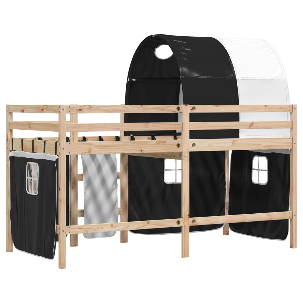 Letto a Soppalco con Tunnel Bambini Bianco e Nero 90x190cm Pino 3283853