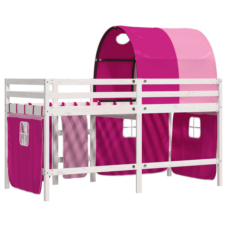 Letto a Soppalco con Tunnel Bambini Rosa 90x190cm Massello Pino 3283858