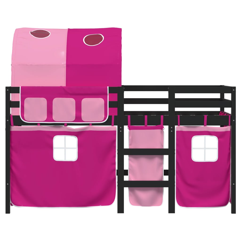 Letto a Soppalco con Tunnel Bambini Rosa 90x190cm Massello Pino 3283861