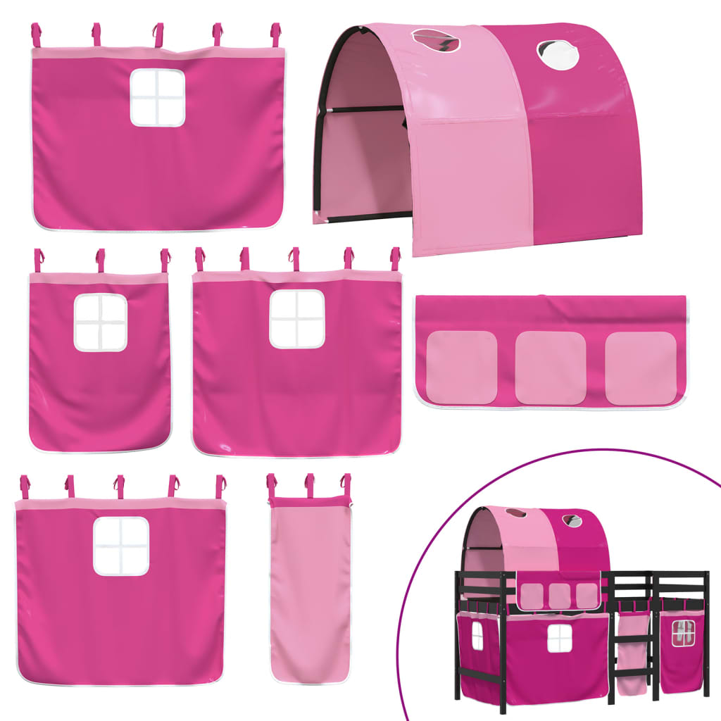 Letto a Soppalco con Tunnel Bambini Rosa 90x190cm Massello Pino 3283861