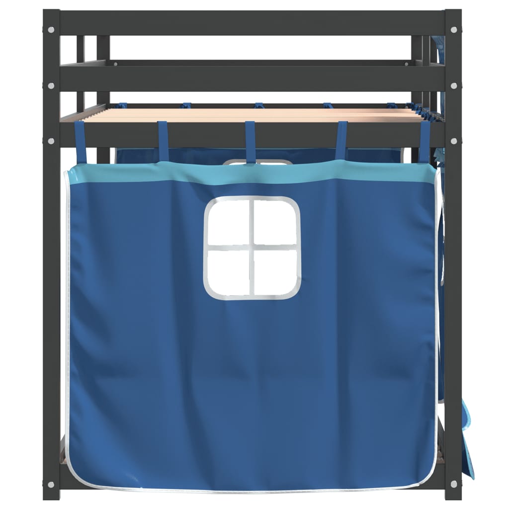 Letto a Castello con Tende Blu 90x200cm Massello Pino 3283869