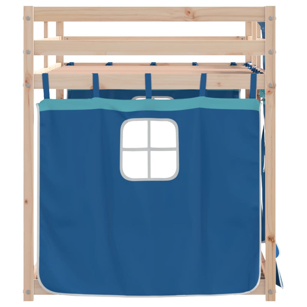 Letto a Castello con Tende Blu 90x200cm Massello Pino 3283893