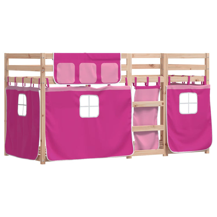 Letto a Castello con Tende Rosa 90x200 cm Legno Massello Pino 3283894