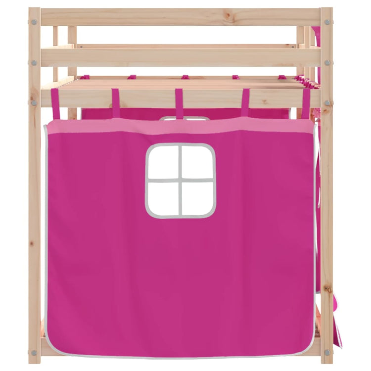 Letto a Castello con Tende Rosa 90x200 cm Legno Massello Pino 3283894