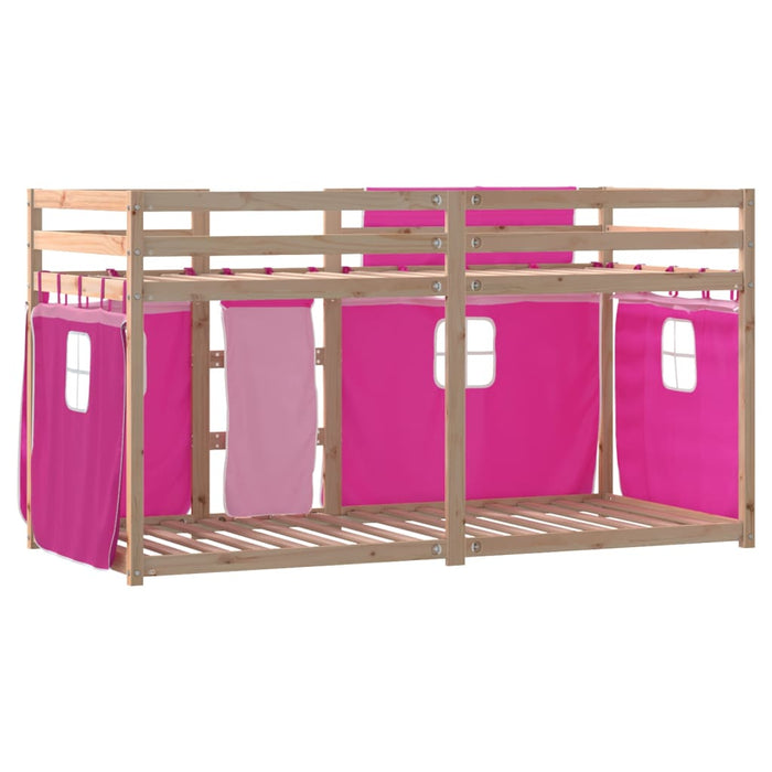 Letto a Castello con Tende Rosa 90x200 cm Legno Massello Pino 3283894