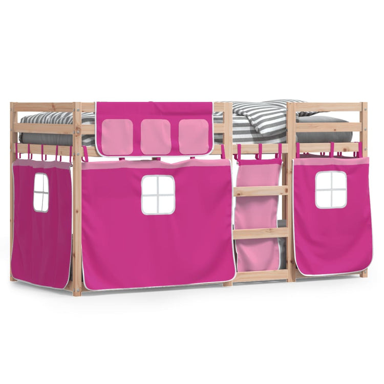 Letto a Castello con Tende Rosa 90x200 cm Legno Massello Pino 3283894