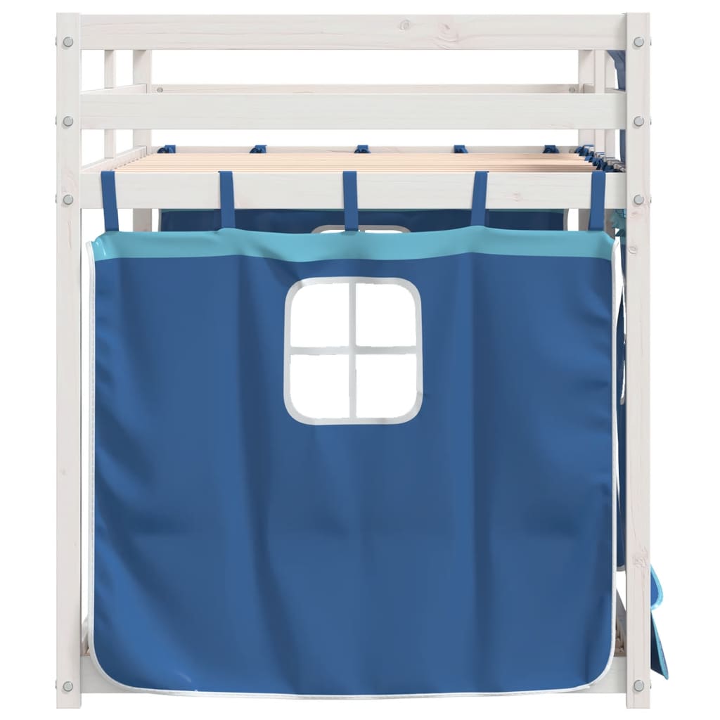 Letto a Castello con Tende Blu 90x200cm Massello Pino 3283896