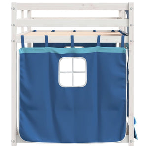 Letto a Castello con Tende Blu 90x200cm Massello Pino 3283896