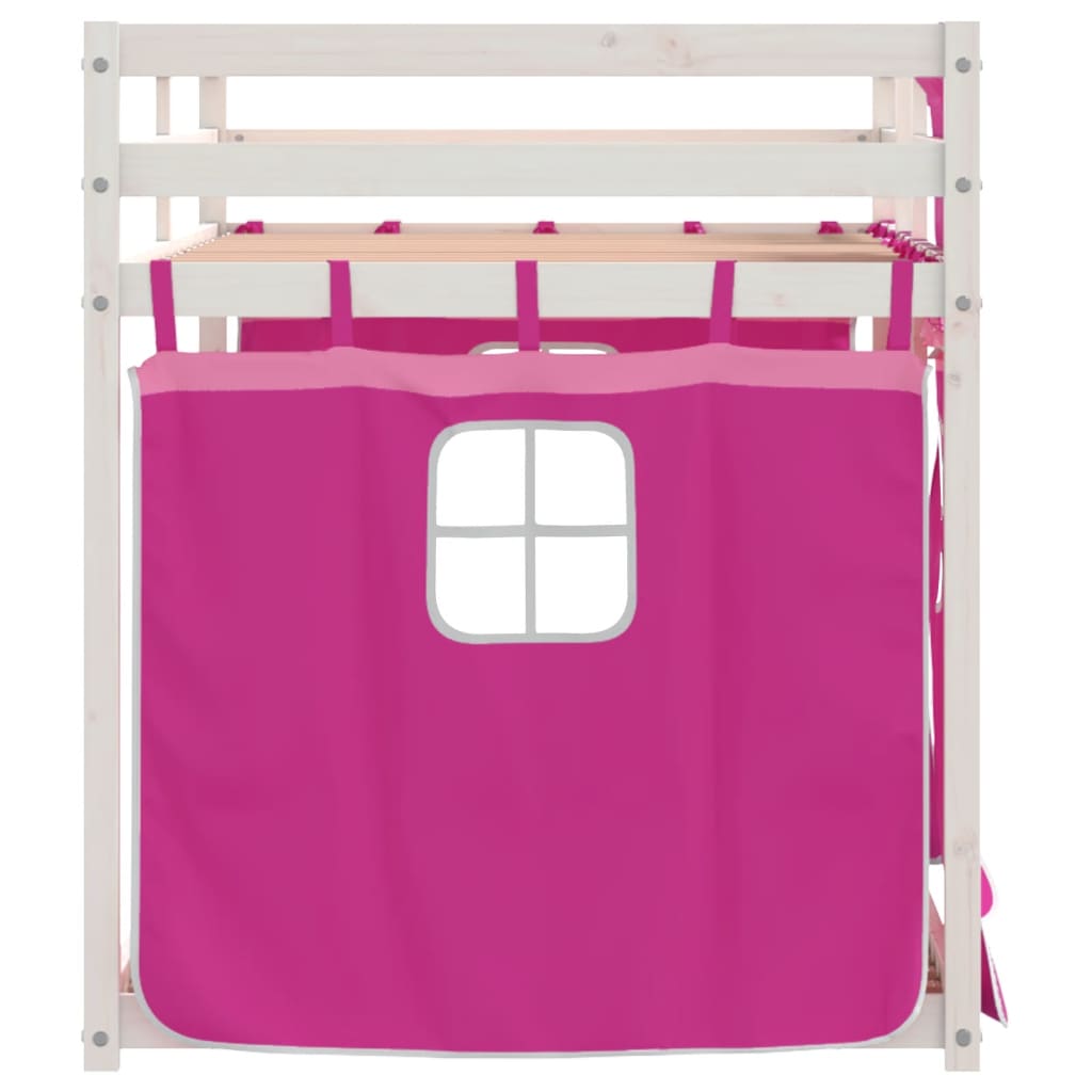 Letto a Castello con Tende Rosa 90x200 cm Legno Massello Pino 3283897