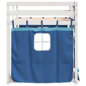 Letto a Castello con Tende Blu 80x200 cm Massello Pino 3283902