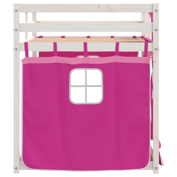 Letto a Castello con Tende Rosa 80x200 cm Legno Massello Pino 3283903