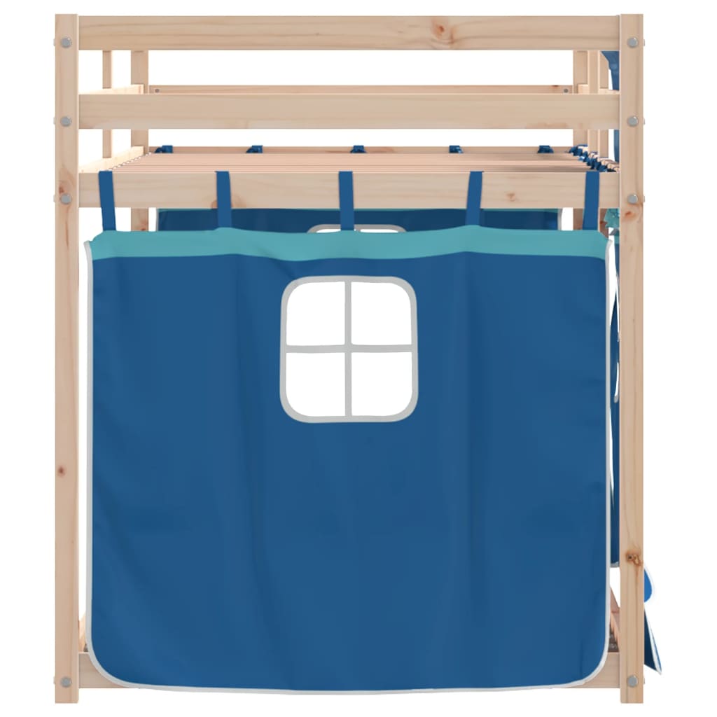 Letto a Castello con Tende Blu 90x190 cm Massello Pino 3283905