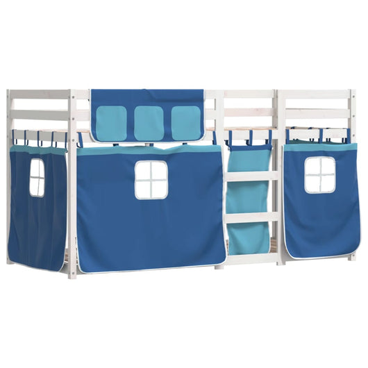 Letto a Castello con Tende Blu 90x190 cm Massello Pino 3283908