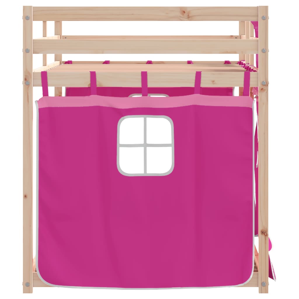 Letto a Castello con Tende Rosa 75x190 cm Legno Massello Pino 3283912