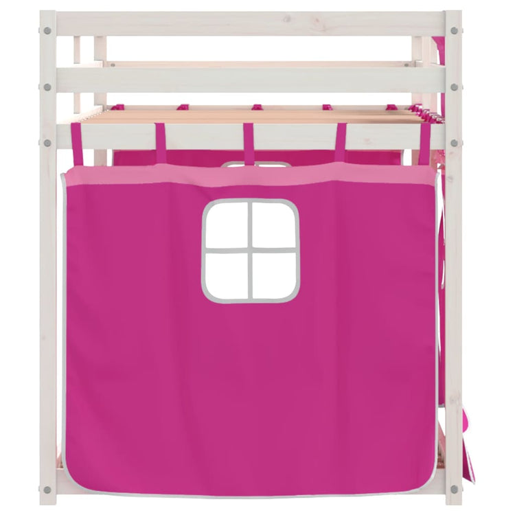 Letto a Castello con Tende Rosa 75x190 cm Legno Massello Pino 3283915