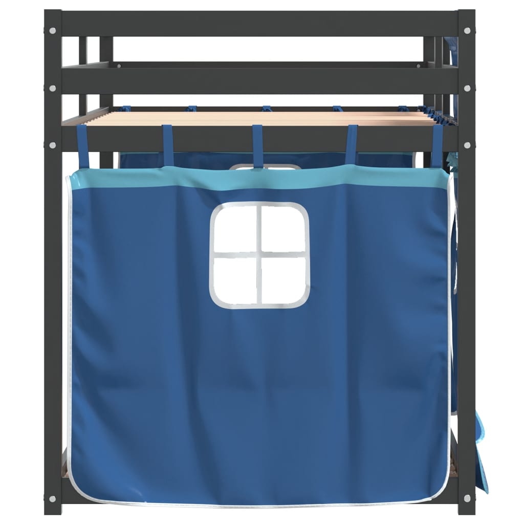 Letto a Castello con Tende Blu 80x200 cm Massello Pino 3283917