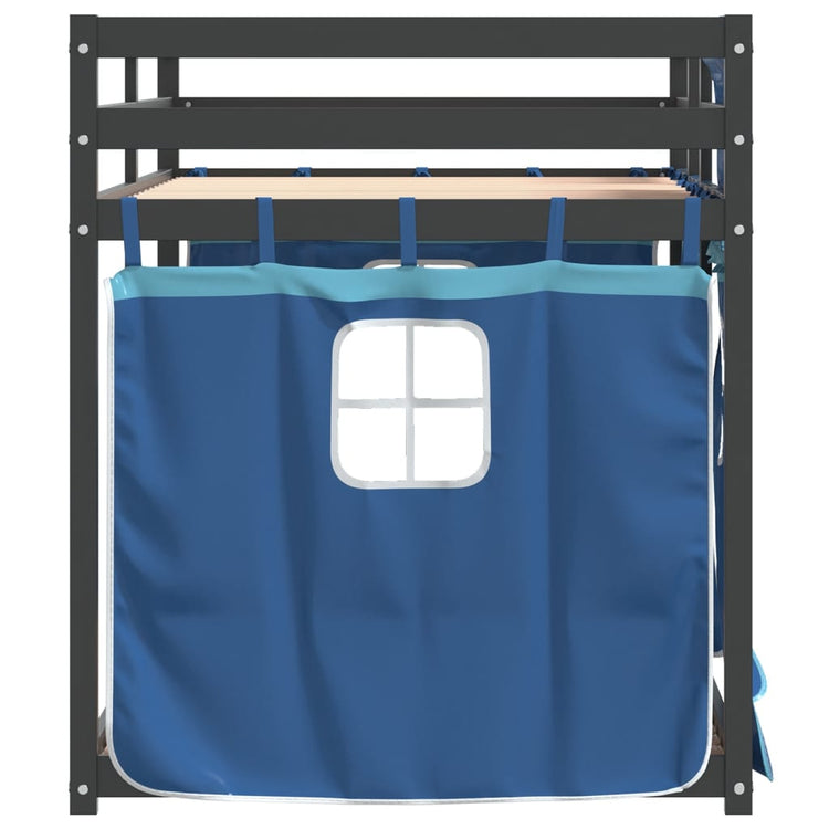 Letto a Castello con Tende Blu 75x190 cm Massello Pino 3283920