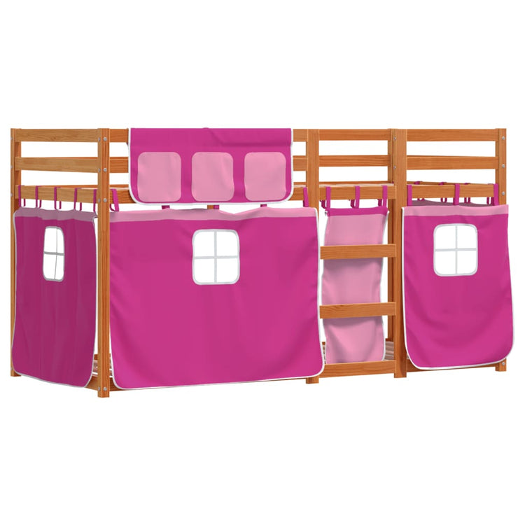 Letto a Castello con Tende Rosa 80x200 cm Legno Massello Pino 3283924