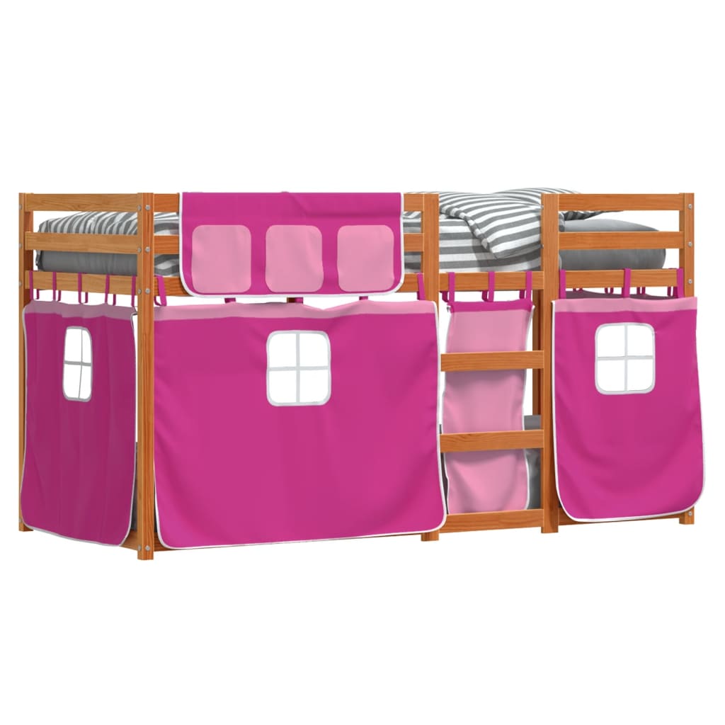 Letto a Castello con Tende Rosa 80x200 cm Legno Massello Pino 3283924