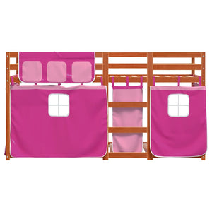 Letto a Castello con Tende Rosa 80x200 cm Legno Massello Pino 3283924