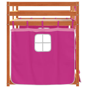 Letto a Castello con Tende Rosa 80x200 cm Legno Massello Pino 3283924