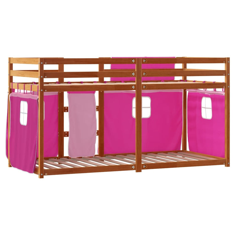 Letto a Castello con Tende Rosa 80x200 cm Legno Massello Pino 3283924