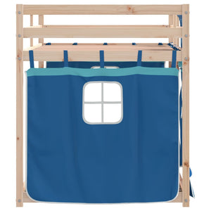 Letto a Castello con Tende Blu 90x200cm Massello Pino 3283929