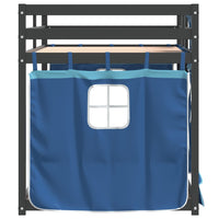 Letto a Castello con Tende Blu 90x200cm Massello Pino 3283935