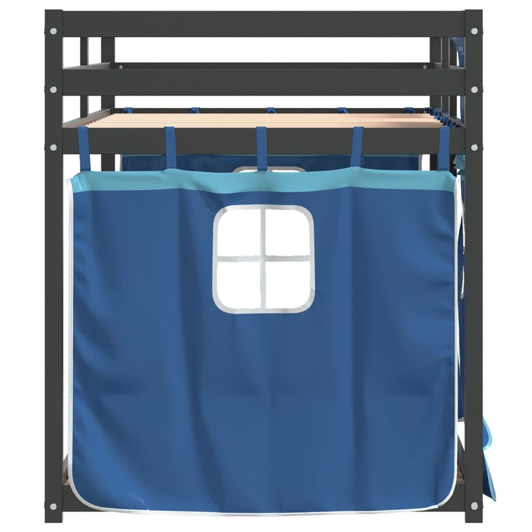 Letto a Castello con Tende Blu 90x200cm Massello Pino 3283935