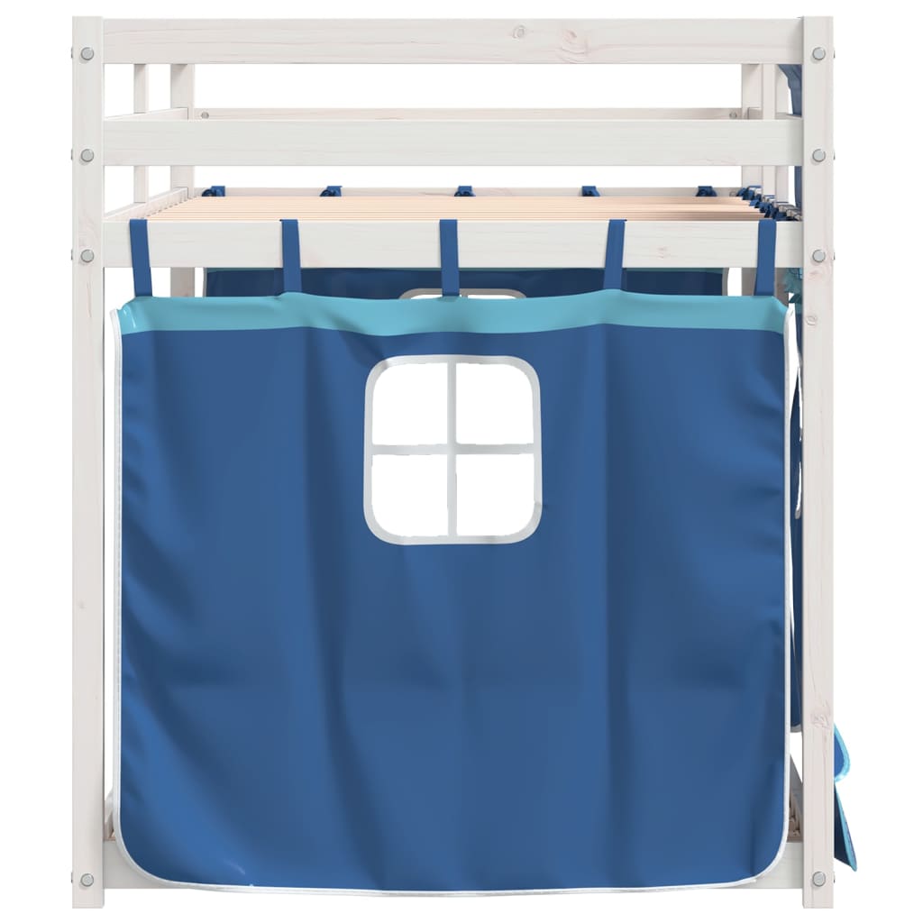 Letto a Castello con Tende Blu 90x190 cm Massello Pino 3283941