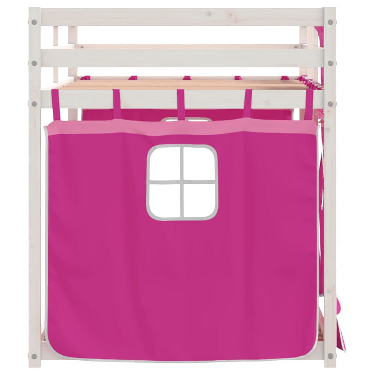 Letto a Castello con Tende Rosa 90x190 cm Legno Massello Pino 3283942