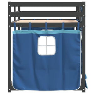 Letto a Castello con Tende Blu 90x190 cm Massello Pino 3283944