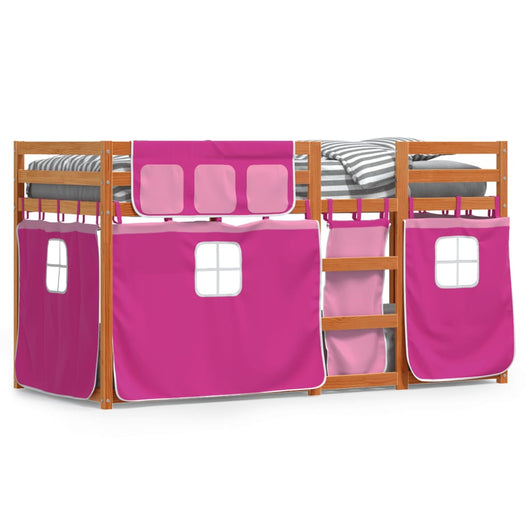 Letto a Castello con Tende Rosa 90x200 cm Legno Massello Pino 3283948