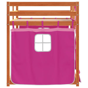 Letto a Castello con Tende Rosa 90x190 cm Legno Massello Pino 3283951