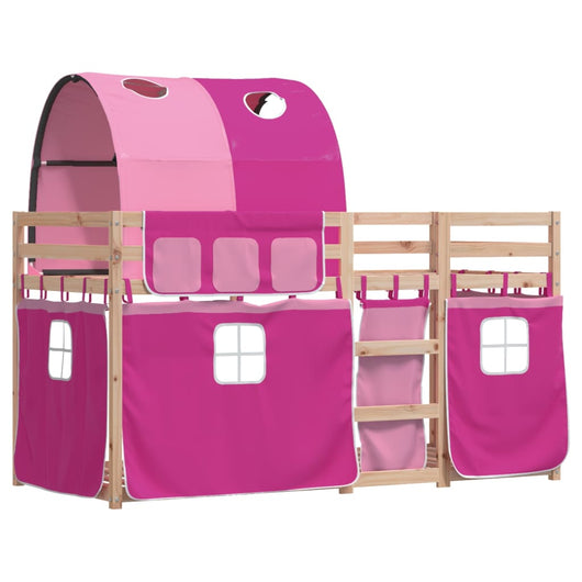 Letto a Castello con Tende Rosa 90x200 cm Legno Massello Pino 3283984