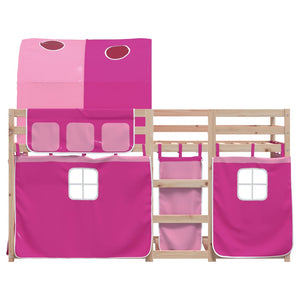 Letto a Castello con Tende Rosa 90x200 cm Legno Massello Pino 3283984