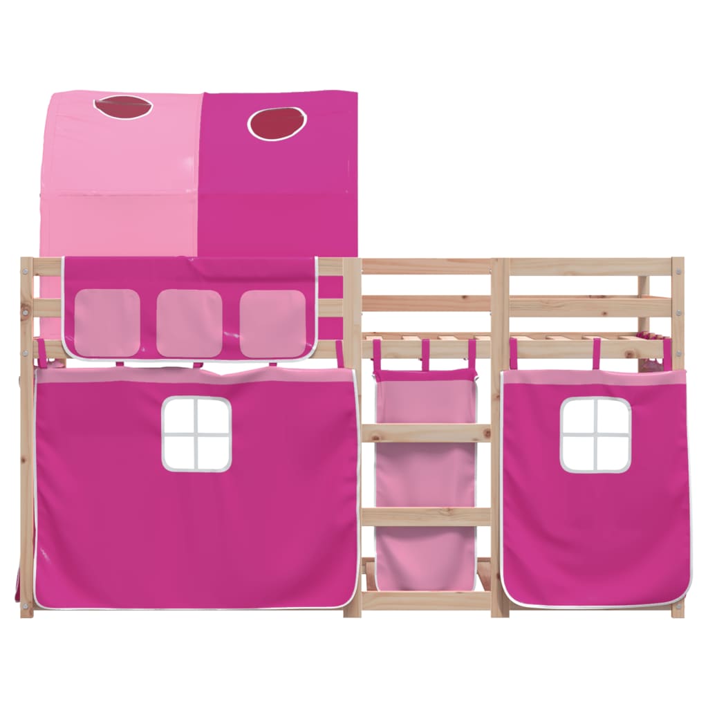 Letto a Castello con Tende Rosa 90x190 cm Legno Massello Pino 3283996