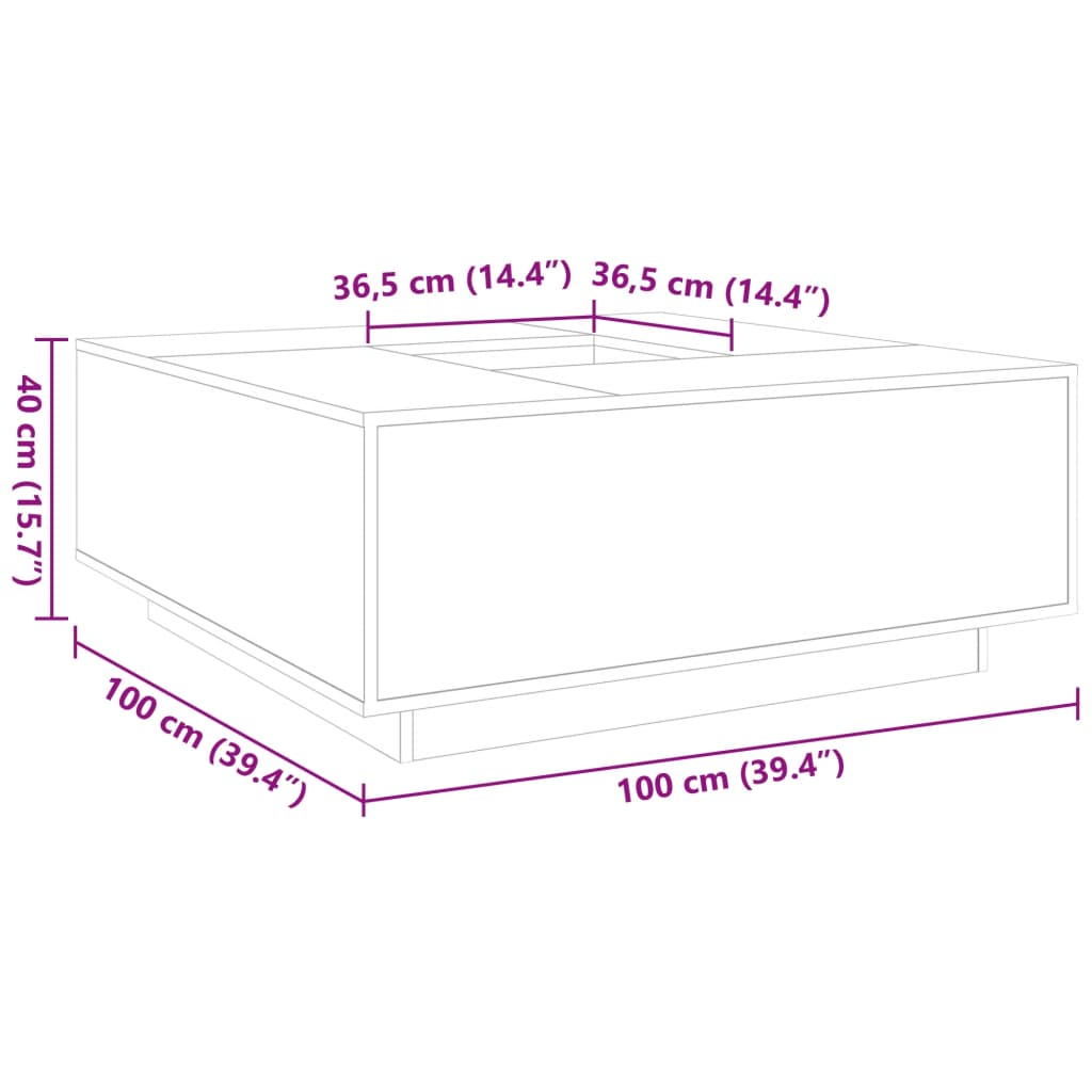 Tavolino Salotto Grigio Cemento 100x100x40 cm Legno Multistrato 3284052