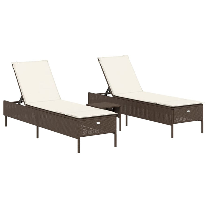 Set Lettini Prendisole con Cuscini 3pz Marrone in Polyrattan 3284264