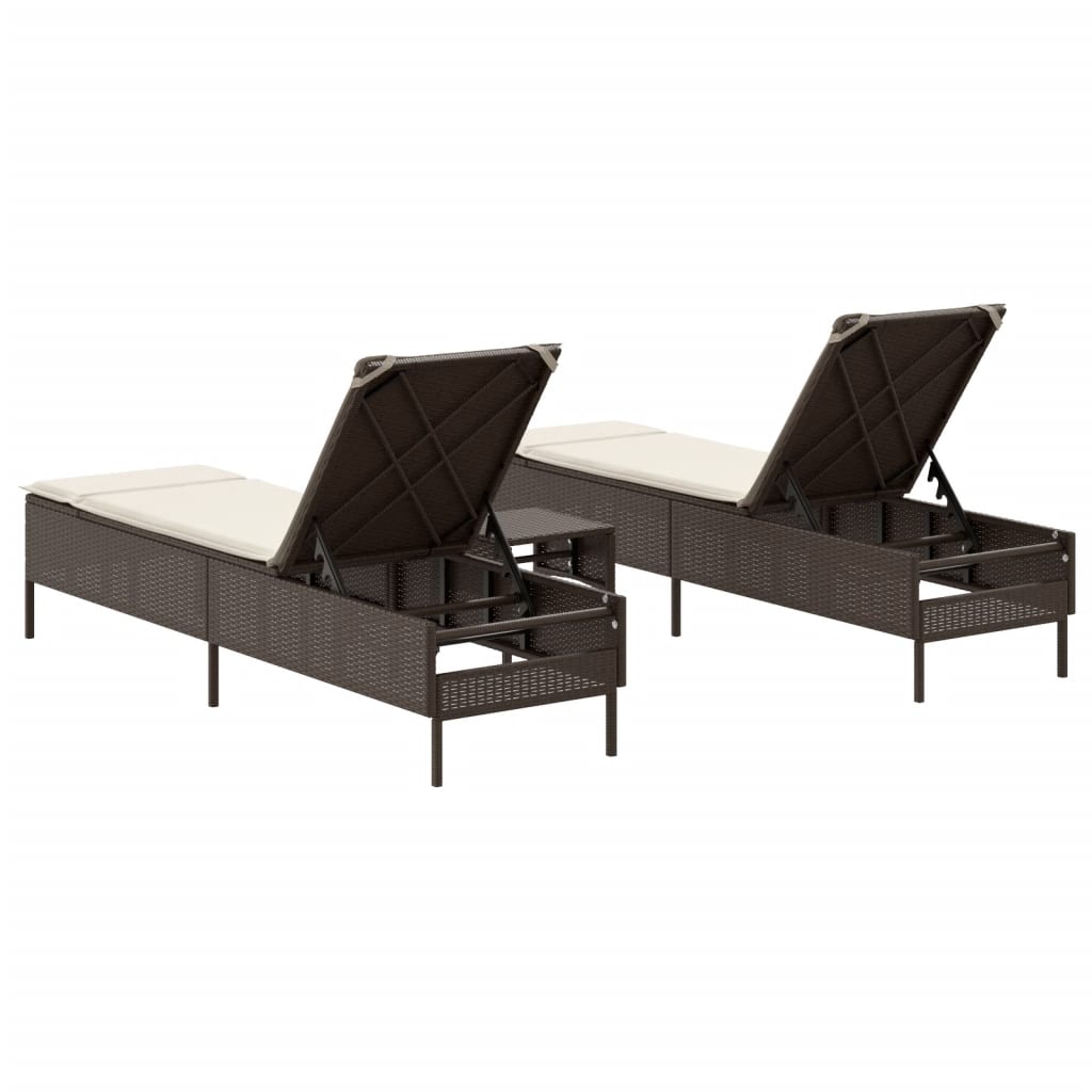 Set Lettini Prendisole con Cuscini 3pz Marrone in Polyrattan 3284264