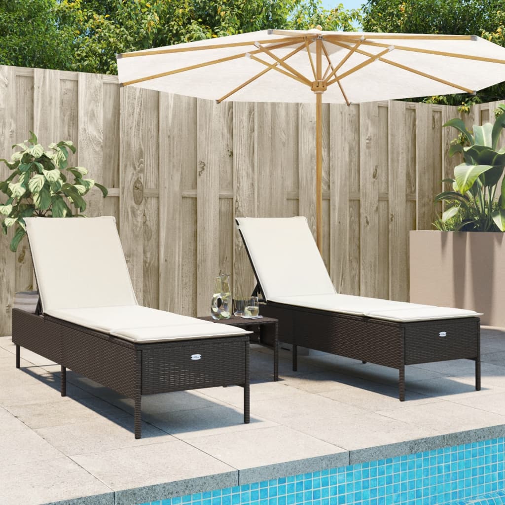 Set Lettini Prendisole con Cuscini 3pz Marrone in Polyrattan 3284264