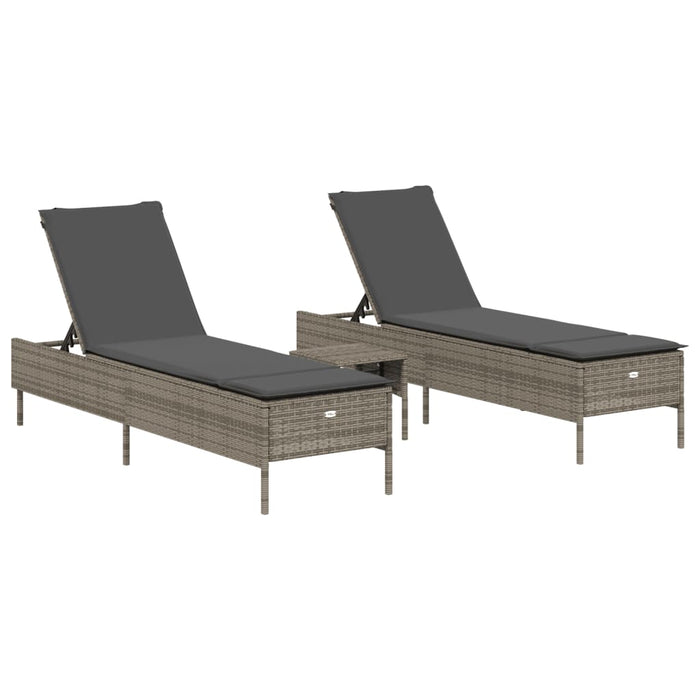 Set Lettini Prendisole con Cuscini 3pz Grigio in Polyrattan 3284265