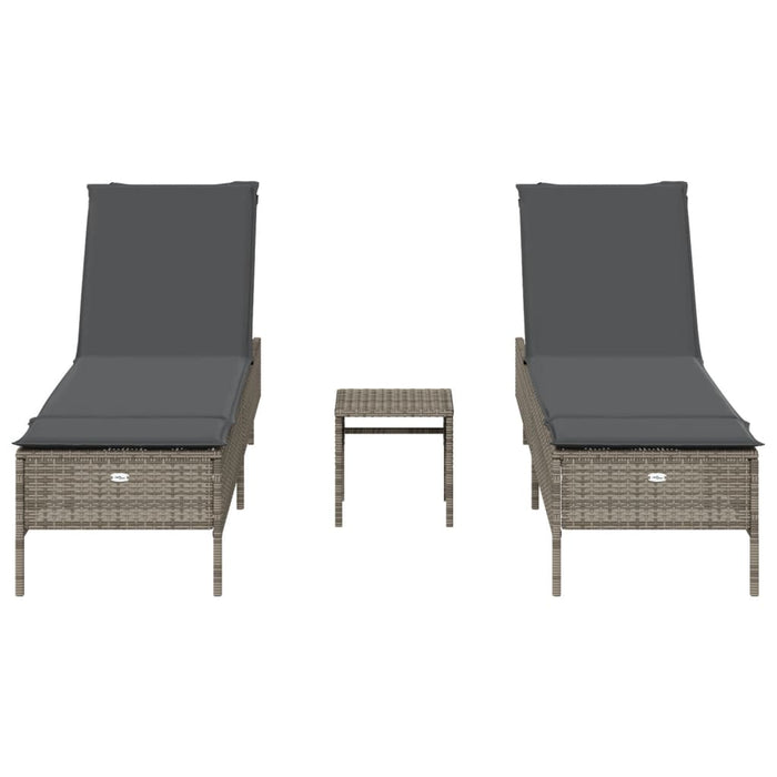 Set Lettini Prendisole con Cuscini 3pz Grigio in Polyrattan 3284265