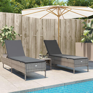 Set Lettini Prendisole con Cuscini 3pz Grigio in Polyrattan 3284265