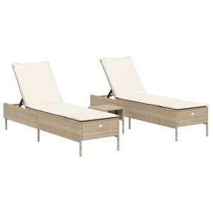 Set Lettini Prendisole con Cuscini 3pz Beige in Polyrattan 3284267