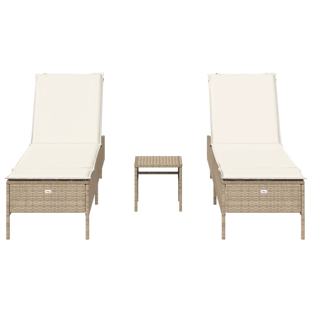 Set Lettini Prendisole con Cuscini 3pz Beige in Polyrattan 3284267