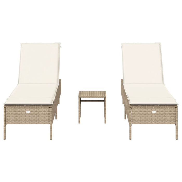 Set Lettini Prendisole con Cuscini 3pz Beige in Polyrattan 3284267